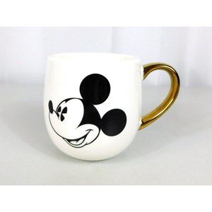 Disney Mickey Mouse Face Coffee Mug Cup White w/Gold Handle Porcelain